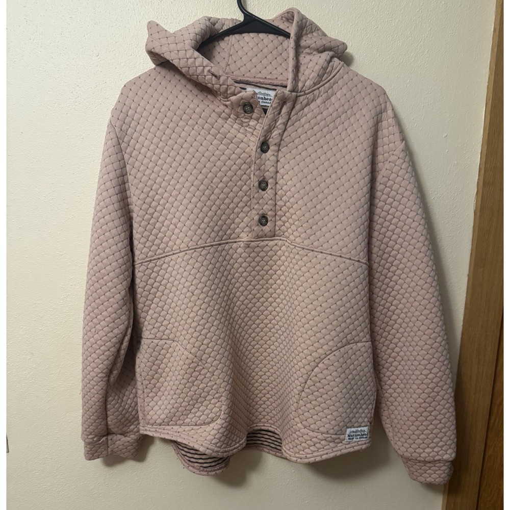 Muttonhead Women's Pink Quilted Pullover Hoodie Cotton Pockets Button Accent L